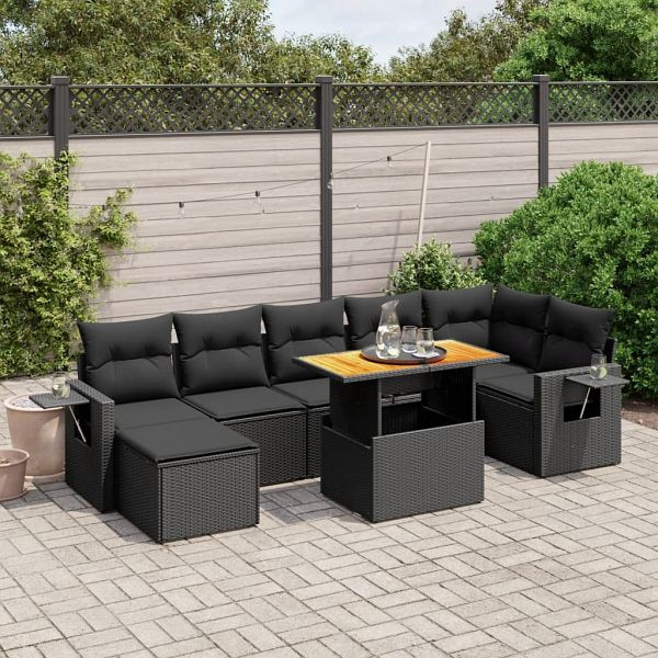 vidaXL 8-teilig Garten-Sofagarnitur mit Kissen Schwarz Poly Rattan, 3275708
