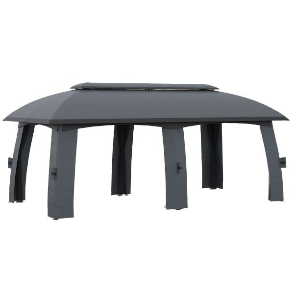 Outsunny Gartenpavillon 3x6m Partyzelt mit Doppeldach Bierzelt mit Fliegennetzen, 84C-365V00LG