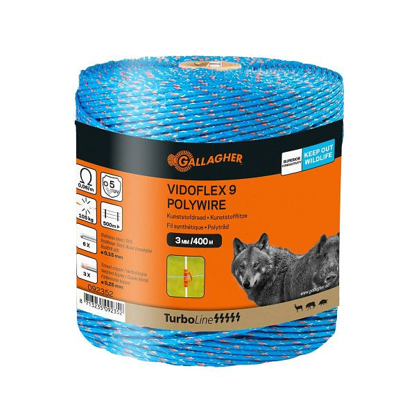 Gallagher Zaunlitze Vidoflex 9 TurboLine, blau, VE: 400 Meter, 092352