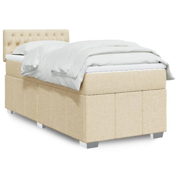 vidaXL Boxspringbett mit Matratze Creme 100x200 cm Stoff, 3286991