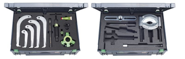 KUKKO Hydraulischer Abzieh-Satz mit Trennvorrichtung und selbstzentrierenden Haken, Spannweite außen: 250 mm, 845-855