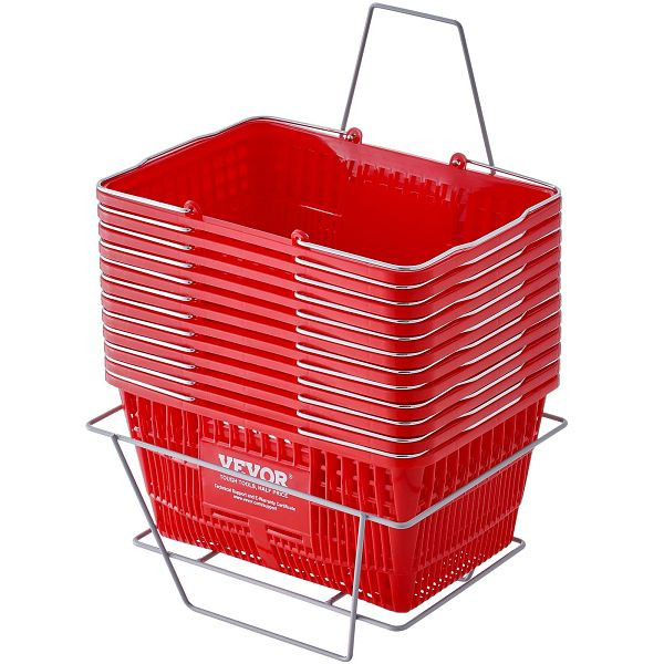 VEVOR Einkaufskorb 12-teilig 21L Eisengriff Ständer Rot, GXSBSSLGWLHS3TB5BV0