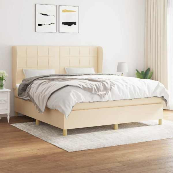 vidaXL Boxspringbett mit Matratze Creme 180x200 cm Stoff, 3128546