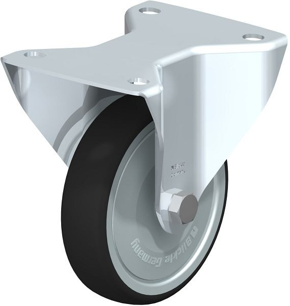 Blickle BK-PATH 125K-3-FK Stahlblech-Bockrolle, schwere Ausführung, mit Anschraubplatte, Thermoplastisches Polyurethan, Grau, 760073