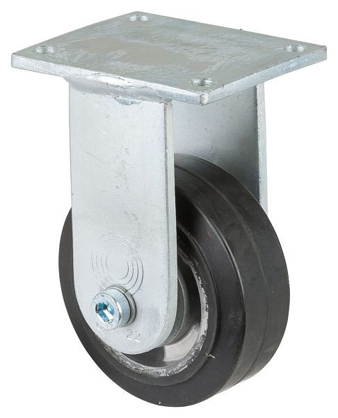 BS Rollen Schwerlastrolle, Bockrolle, Rad-Breite 40 mm, Rad-Ø 100 mm, Tragfähigkeit 150 kg, Elastik-Reifen schwarz, Aluminium, Kugellager, RR110.B80.100