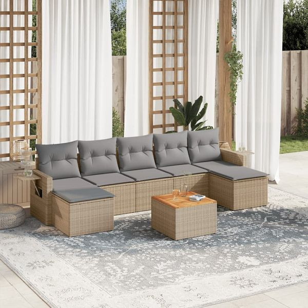 vidaXL 8-teilig Garten-Sofagarnitur mit Kissen Beige Poly Rattan, 3257025