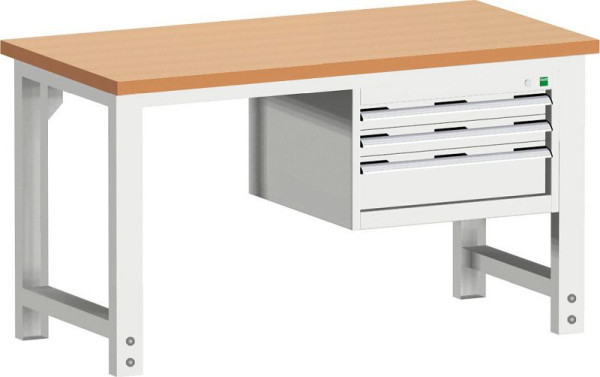 bott cubio Werkbank mit Hängeschrank 3 Schubladen, Rotbuche, höhenverstellbar B x H x T: 1500 x 750 x 740-1140 mm, Rotbuche RAL 7035, 41003471.16V