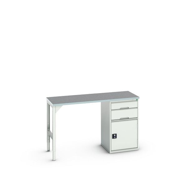 bott verso Unterbauwerkbank (Linoleum-Platte) mit 2 Schubladen, 1 Tür, BxTxH: 1500 x 600 x 930 mm, Lichtgrau / Lichtgrau, 16921912.16