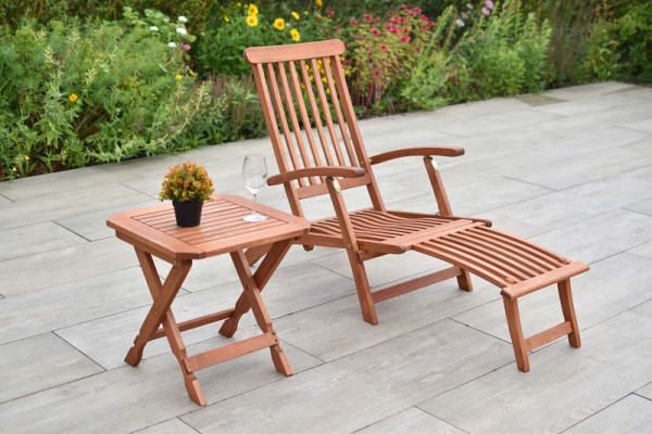 Merxx Deckchair Set 2-teilig, 1 Deckchair, klappbar, 1 Klapphocker, 50 x 50 cm, FSC Eukalyptusholz, 50095-011