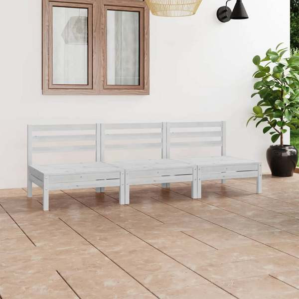 vidaXL 3-tlg. Garten-Lounge-Set Weiß Kiefer Massivholz, 3082443