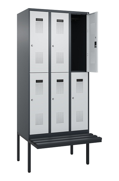 C+P Doppelstock-Spind Evolo PLUS, Bank, 6 Fächer, 2120x900x815mm, 7016/7035, Zylinderschloss, Sitzfläche Kunststoff, 0493407-30 S10125