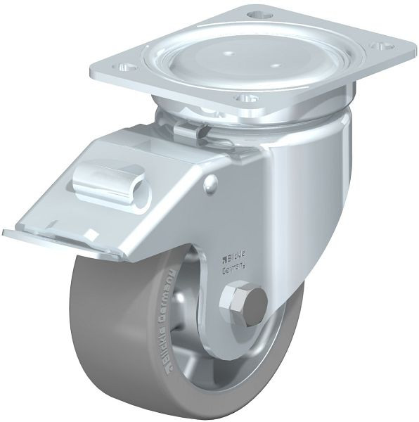 Blickle LU-ALTH 127K-FI-AS Stahlblech-Lenkrolle, schwere, geschlossene Ausführung, mit Anschraubplatte & Feststeller, Blickle Extrathane®, Grau, 852499