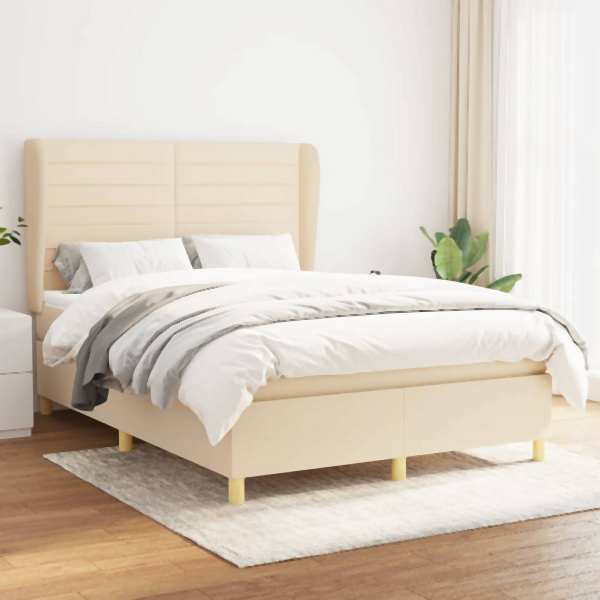 vidaXL Boxspringbett mit Matratze Creme 140x190 cm Stoff, 3128602