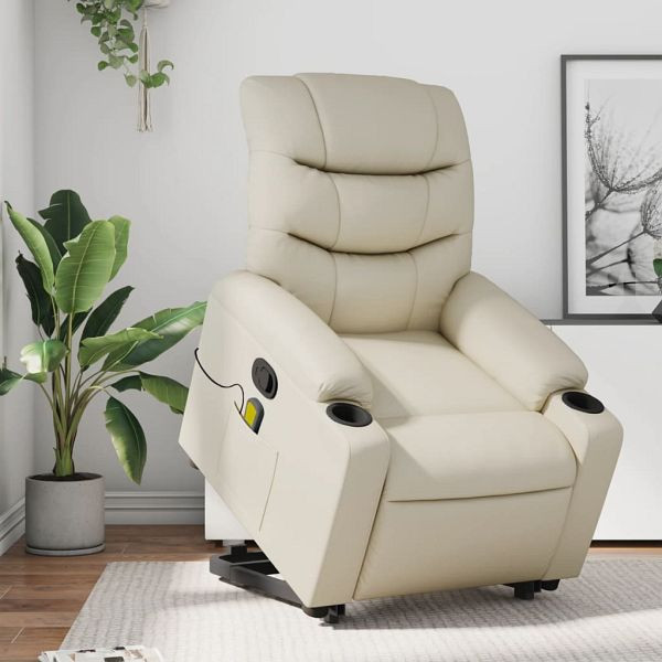 vidaXL Massagesessel mit Aufstehhilfe Creme Kunstleder, 3206607