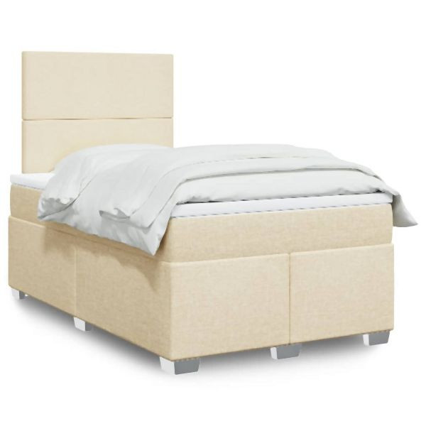 vidaXL Boxspringbett mit Matratze Creme 120x200 cm Stoff, 3290453