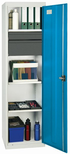 stumpf Werkzeugschrank-Säule, Höhe 180 cm, 3 ausziehbare Wannenböden, 1 Schublade, 1 hohe Schublade, lichtgrau / lichtblau, 3005778