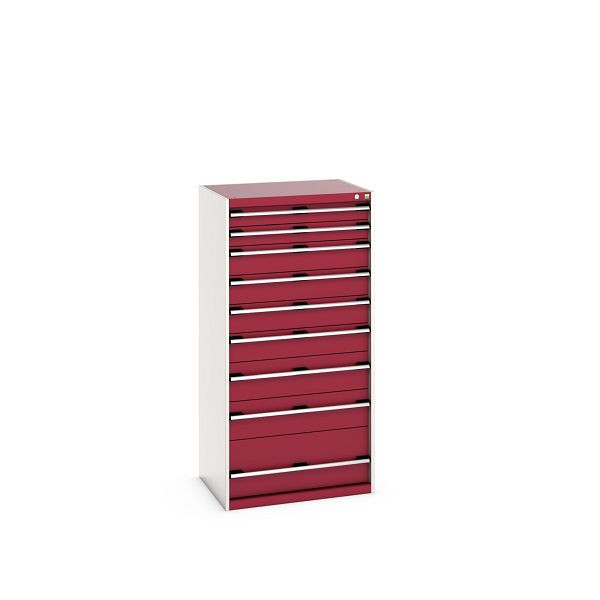 bott cubio Schubladenschrank bestückt mit 9 Schwerlastschubladen, BxTxH: 800x650x1600mm, RAL 7035/3004, 40020068.24V