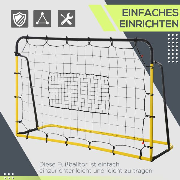 HOMCOM Kickback Fußball Rebounder Tor Rückprallwand Netz für Fußball Gelb+Schwarz 184 x 63 x 123 cm, A62-021