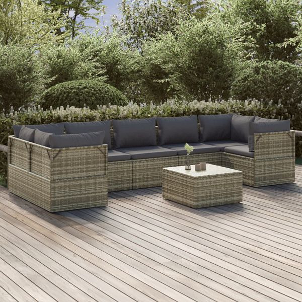vidaXL 8-teilig Garten-Lounge-Set mit Kissen Grau Poly Rattan, 3157336