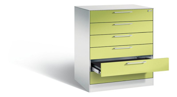 C+P Karteischrank Asisto, H1010xB800xT600mm, Farbe: Lichtgrau / Viridingrün, Bügelgriff, 146243-624 S10032