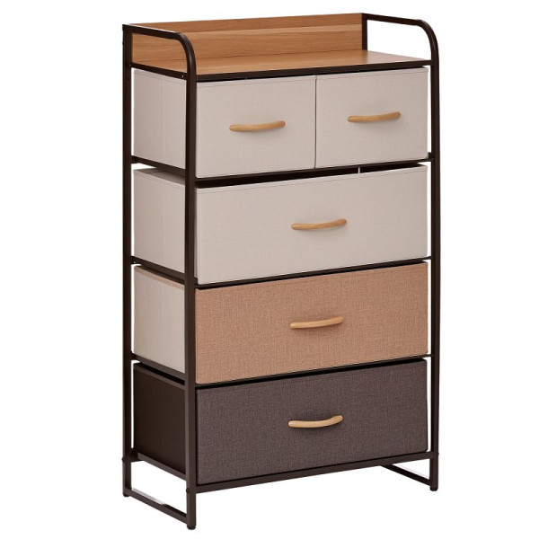 HOMCOM Kommode mit 5 faltbaren Stoffschubladen, Ablage, stabiler Stahlrahmen, 58 x 29 x 99 cm, 831-404