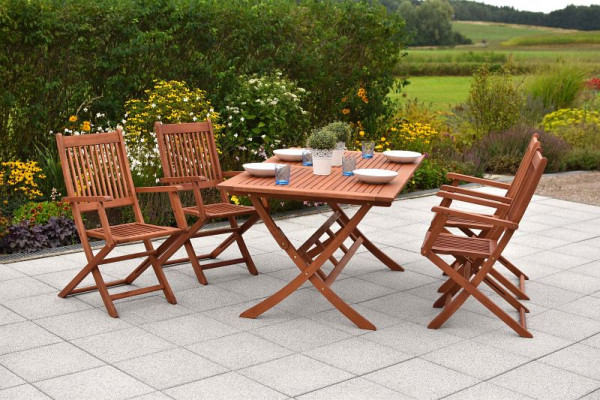Merxx Rio Set 5-teilig, 4 Rio Klappsessel, 1 Klapptisch, 160 x 90 cm, FSC Eukalyptusholz, 50550-011