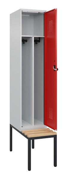 C+P Spind Evolo PLUS, 1 Abteile, 2120x400x815mm, 7035/3020, Haken 4, Drehriegel, Sitzfläche Buche-Hartholz, Sitzbank, Trennwand, 0490507-12F S10005