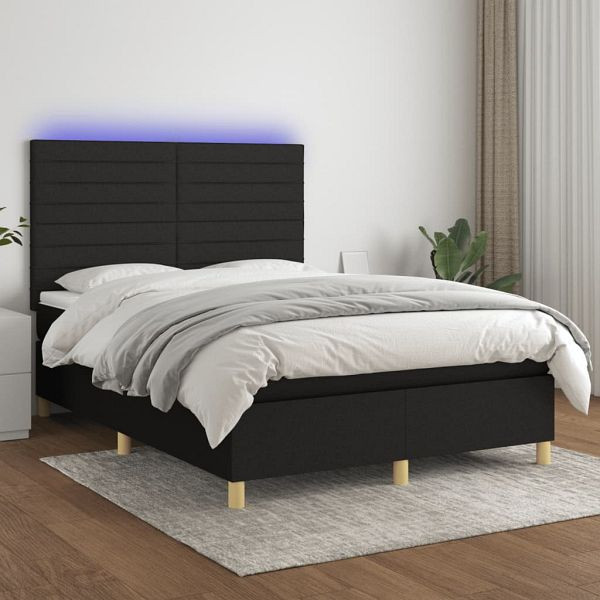 vidaXL Boxspringbett mit Matratze & LED Schwarz 140x200 cm Stoff, 3135519