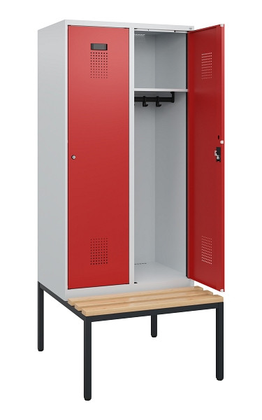 C+P Spind Evolo PLUS, 2 Abteile, 1950x800x815mm, 7035/3000, Zylinderschloss, Sitzfläche Buche-Hartholz, Sitzbank, 0490505-22 S10024