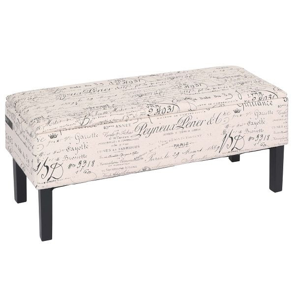 Mendler Bank Sitzbank Aufbewahrungstruhe Renens Stoff/Textil 95x36x44 cm MVG, Schriftzug creme, 21459