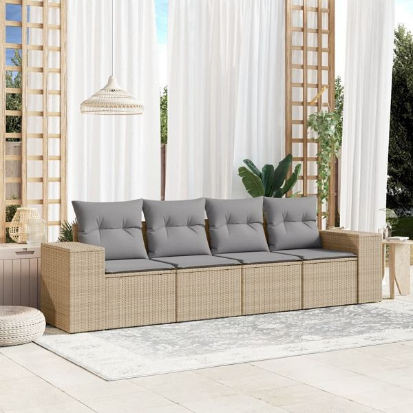 vidaXL 4-teilig Garten-Sofagarnitur mit Kissen Beige Poly Rattan, 3222278