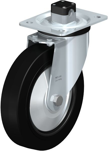 Blickle L-POEV 200K-CS11-FA Stahlblech-Lenkrolle, mittelschwere Ausführung, mit Anschraubplatte & Zentralfeststeller, Elastik-Vollgummi, Schwarz, 850802