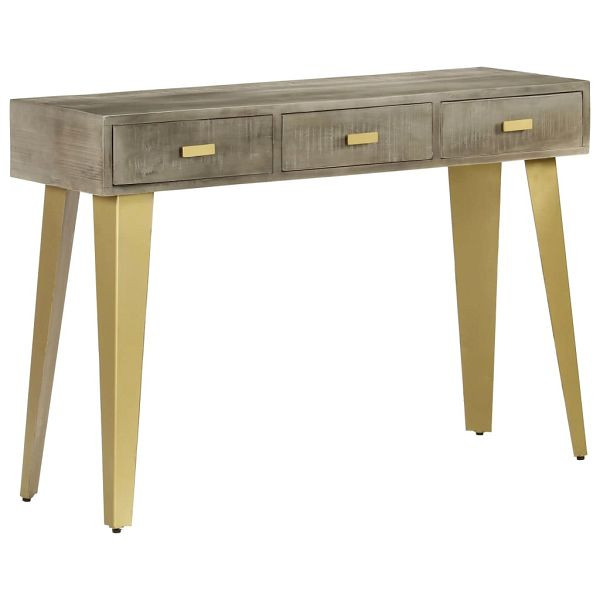 vidaXL Konsolentisch Grau mit Messing 110 x 35 x 76 cm Mangoholz Massiv, 246682