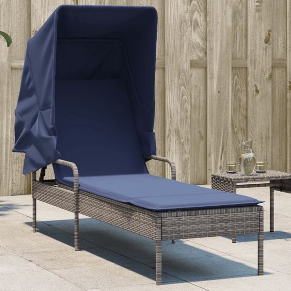 vidaXL Sonnenliege mit Sonnendach Grau Poly-Rattan, 368195