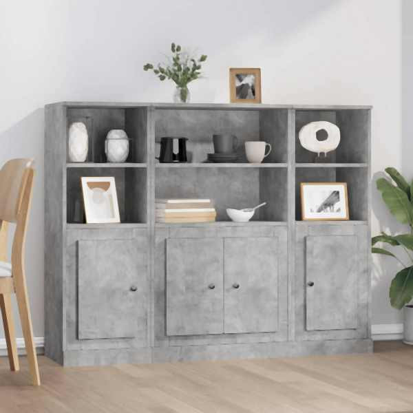 vidaXL Highboards 3 Stück Betongrau Holzwerkstoff, 3185307