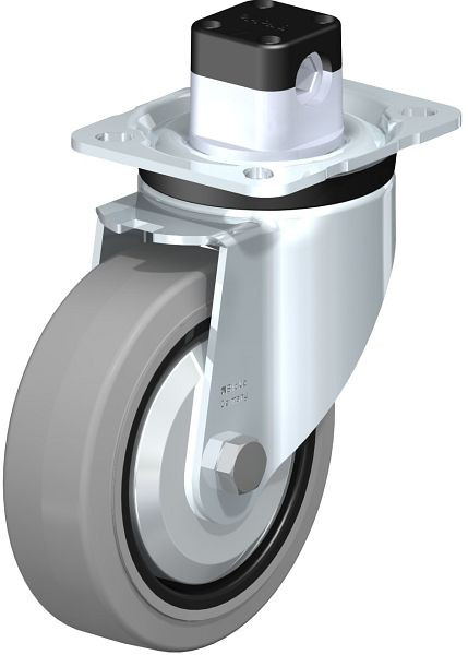 Blickle LK-POEV 125K-1-CS11-SG-FA Stahlblech-Lenkrolle, schwere Ausführung, mit Anschraubplatte & Zentralfeststeller, Elastik-Vollgummi, Grau, 851111