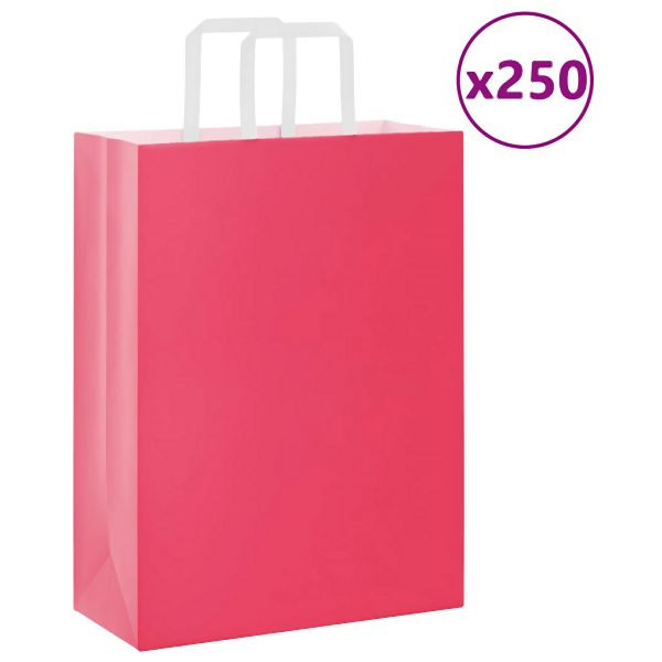 vidaXL Papiertragetaschen 250 Stück mit Henkeln Rosa 26x12x35 cm, 4101898