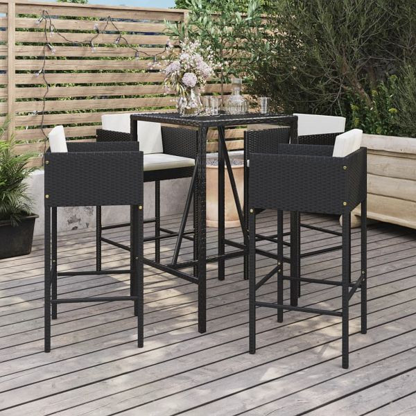 vidaXL 5-teilig Gartenbar-Set mit Kissen Schwarz Poly Rattan, 3200662
