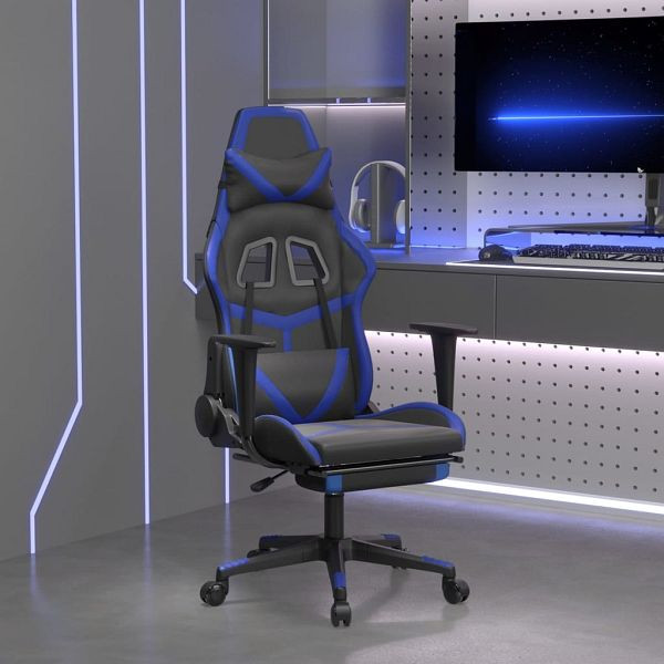 vidaXL Gaming-Stuhl mit Fußstütze Schwarz und Blau Kunstleder, 3143676