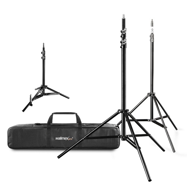 Walimex pro Lampenstativ Set mit Tasche, 3 verschiedene Lichtstative plus Transporttasche bis max. 256 cm Höhe, Blitzstativ belastbar max. 6 kg, 1015937