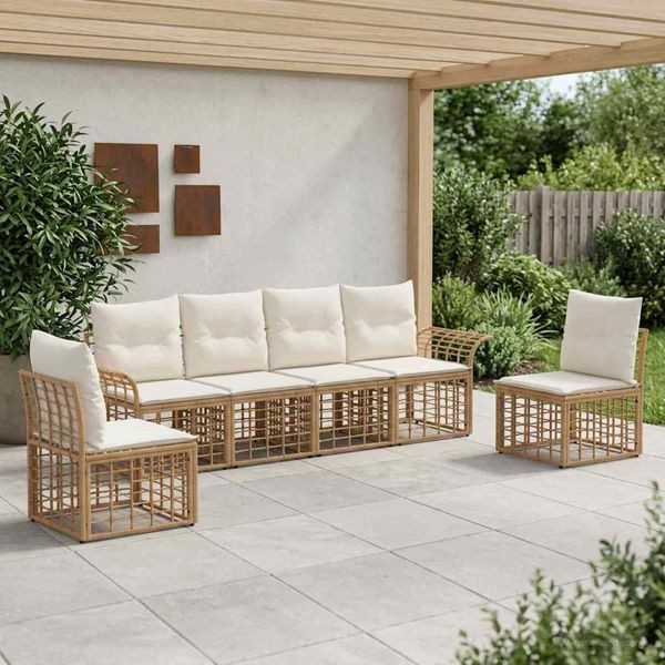 vidaXL Outdoor-Sofagarnitur 6-teilig Natürlich und Cremweiß Polyester, 3437664
