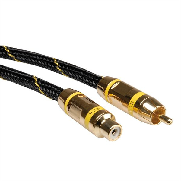 ROLINE GOLD Cinch-Verlängerungskabel simplex Stecker / Buchse, gelb, 5 m, 11.09.4256
