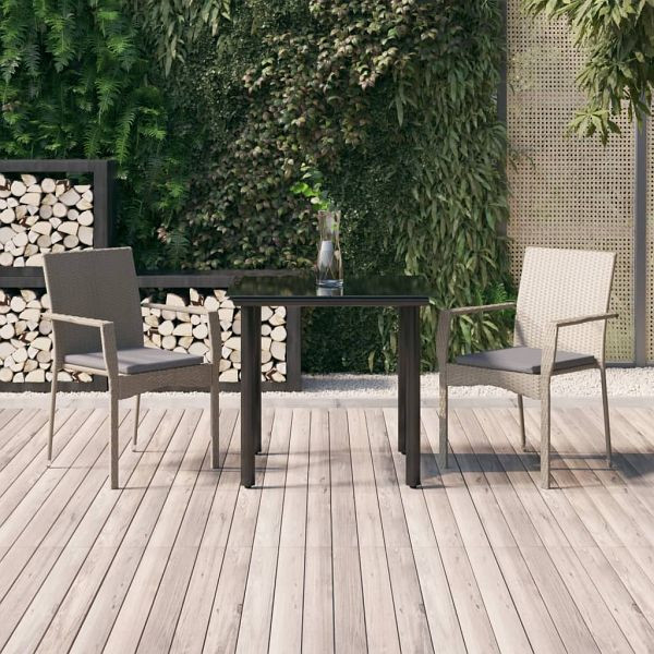 vidaXL 3-tlg. Garten-Essgruppe mit Kissen Schwarz und Grau Poly Rattan, 3185137