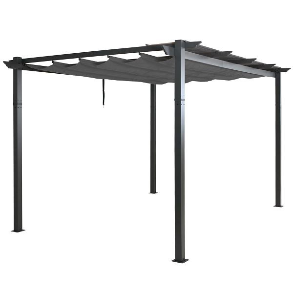 Mendler Aluminium Pergola HWC-N93, Gartenpavillon Pavillon Garten, stabiles 8cm-Gestell Schiebedach UV50+ 3x4m, anthrazit, 110051+110052+110053