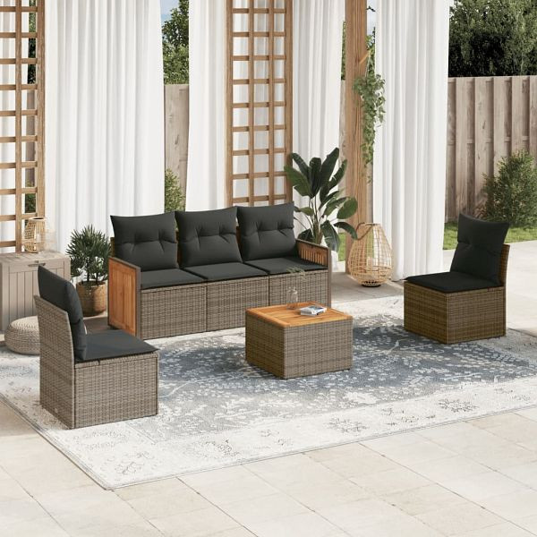vidaXL 6-tlg. Garten-Sofagarnitur mit Kissen Grau Poly Rattan, 3227537