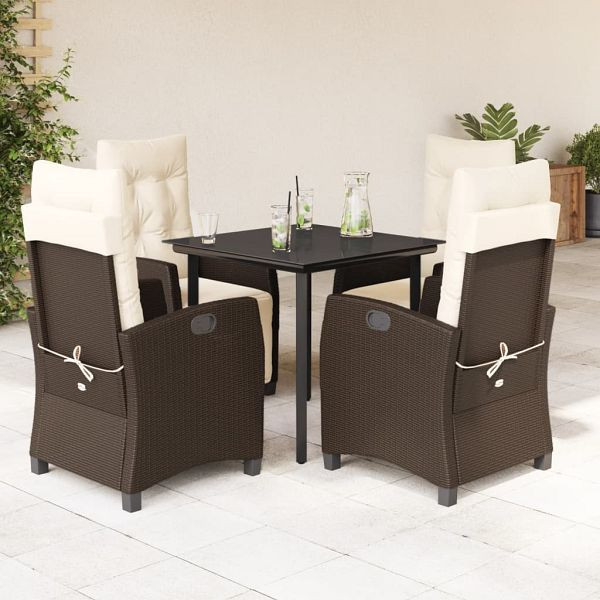 vidaXL 5-teilig Garten-Essgruppe mit Kissen Braun Poly Rattan, 3212982