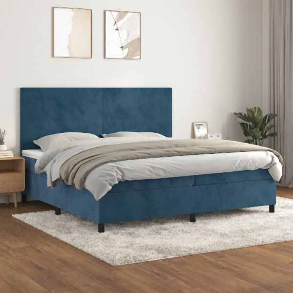 vidaXL Boxspringbett mit Matratze Dunkelblau 200x200 cm Samt, 3142927