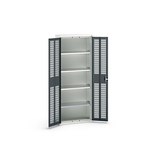 bott verso Flügeltürschrank mit Belüftung, mit 4 Fachböden, BxTxH: 800 x 350 x 2000 mm, Lichtgrau / Anthrazitgrau, 16926733.19