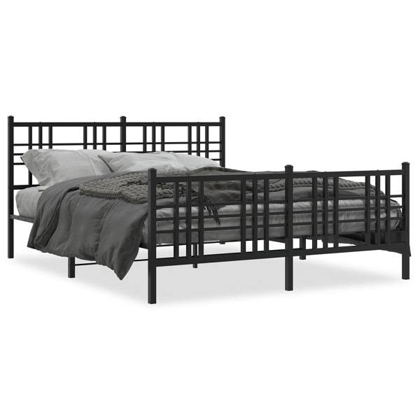 vidaXL Bettgestell mit Kopf- und Fußteil Metall Schwarz 150x200 cm, 376344