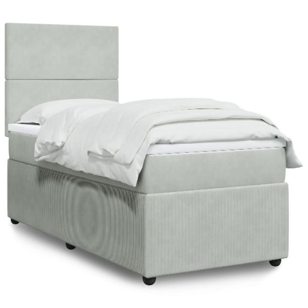 vidaXL Boxspringbett mit Matratze Hellgrau 90x190 cm Samt, 3294508